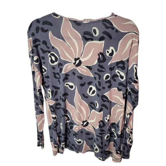 Seeing Stars Womens Sz M Gray Pink Geometric Long Sleeve Blouse - Picture 7 of 13